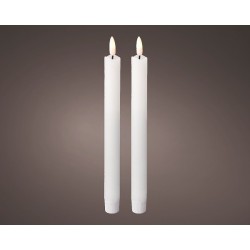 Coffret bougies dîner Lumineo LED avec cire effet flamme avec flamme 3D vacillante lot de 2 blanc dia2x24cm sur batterie avec mi