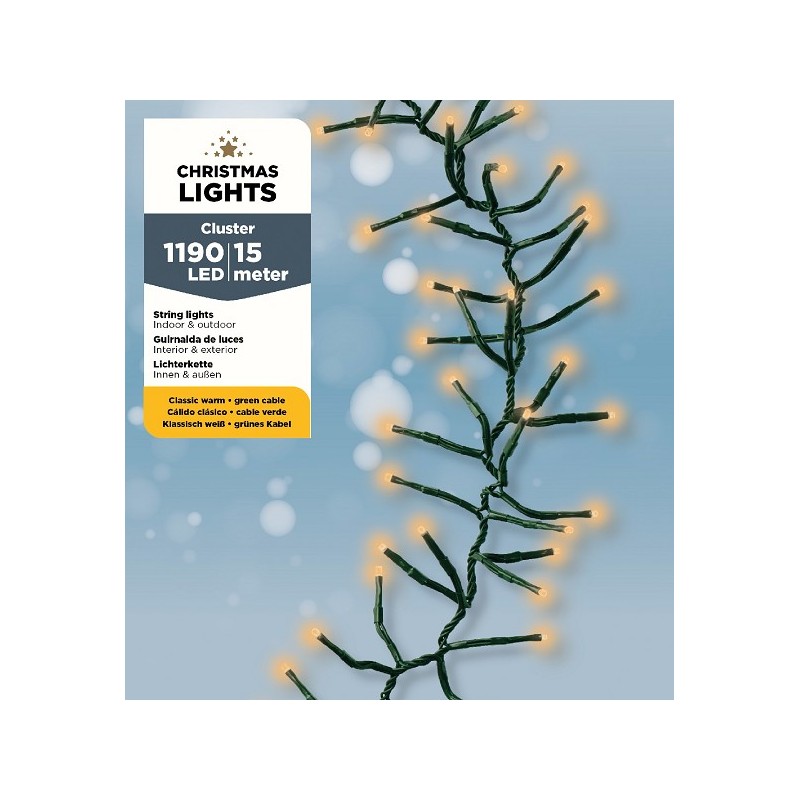 Lumineo LED budget Cluster verlichting buiten 1500cm-1190L groen/klassiek warm- Voor binnen en buiten