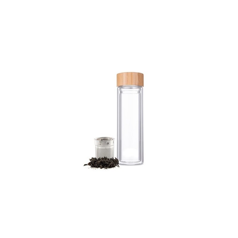 Bouteille à infusion double paroi verre/bambou 400ml avec passoire à thé en inox