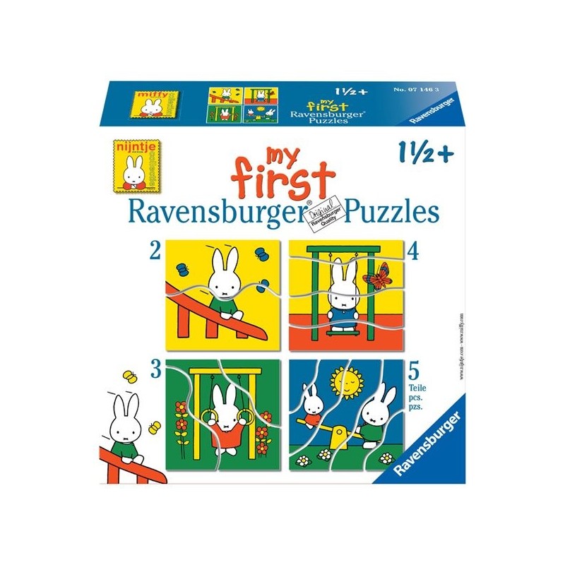 Ravensburger puzzle Miffy dans la cour de récréation 4 dans une boîte avec 2-3-4 et 5 pièces
