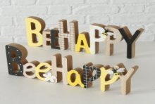 Boltze Home Lettres en bois Be Happy ou Bee Happy L30cm