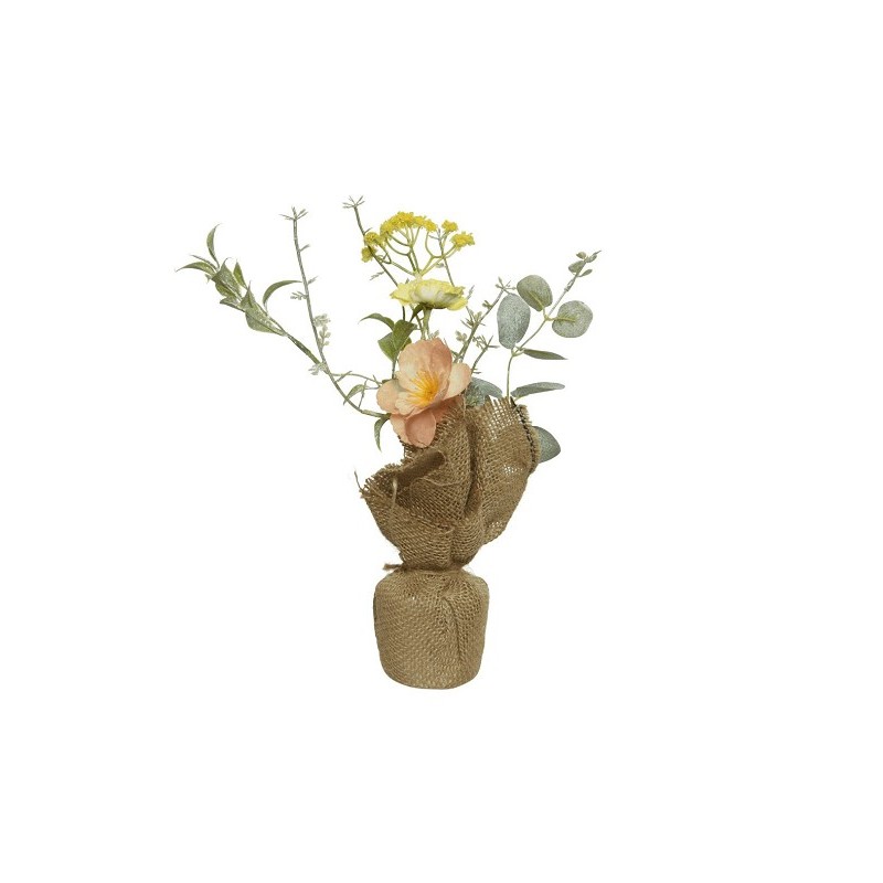 Bouquet de fleurs artificielles coquelicot en toile de jute H21cm