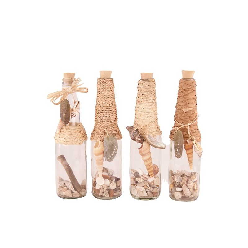 Dijk Natural Collections  Fles glas met schelpen en label 24x7x7cm