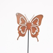 Papillon métal 13x13cm sur tige 80cm couleur rouille