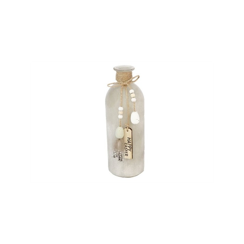 Fles glas met veren Ø7xh20,5cm Happy Easter pasen