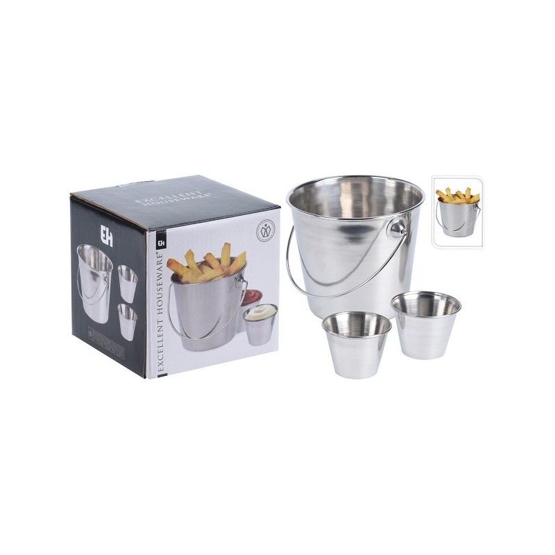 Excellent Houseware Seau à frites avec set de sauce 1xØ11cm, 2xØ5,5cm