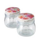Boltze Home Pot de conservation en verre Karella avec couvercle en céramique avec image de fleurs - 450ml - H11cm - Dia 11cm