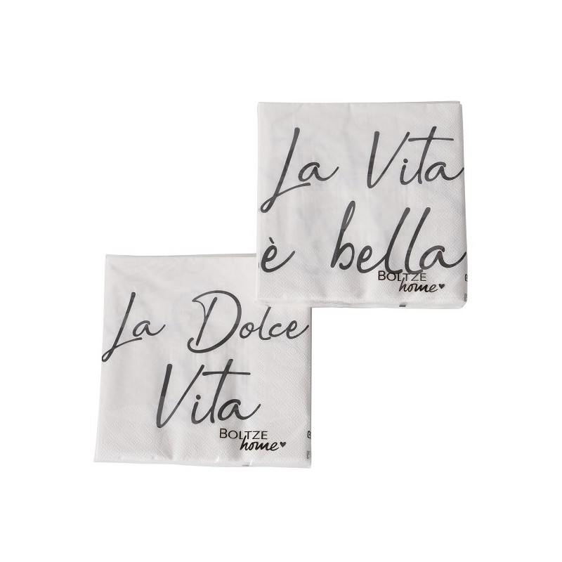 Boltze Home Servetten Dolce Vita zwart-witte tekst 20 stuks 33x33cm