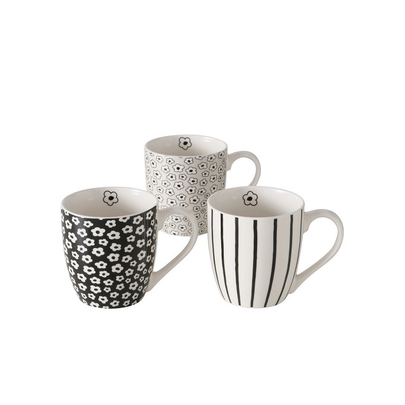 Boltze Home Mug Blomara 400 ml New Bone disponible en 3 imprimés différents en noir et blanc