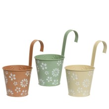 Pot de fleur avec crochet zinc dia14-H24cm- disponible en différents coloris pastel avec fleurs blanches