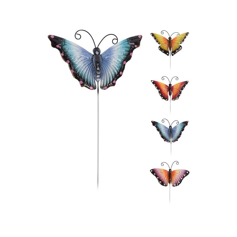 Piquet de jardin Papillon métal 21x1x63cm disponible en 4 couleurs différentes