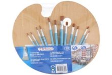 Palette de peintres en bois avec 12 pinceaux
