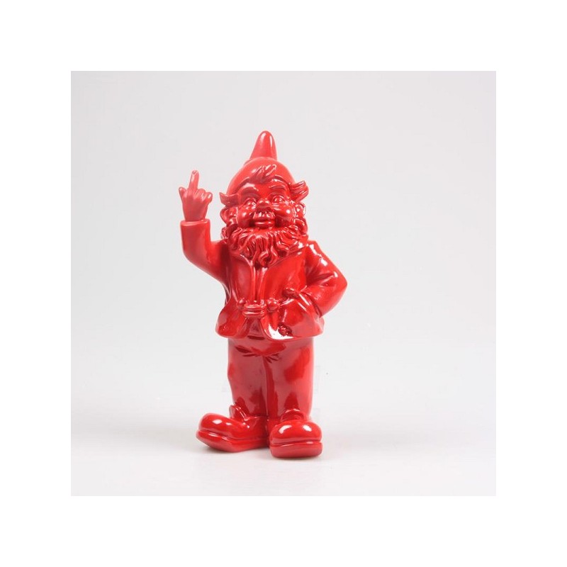 Stoobz Polystone beeld kabouter f*ck you rood 16x12x32cm