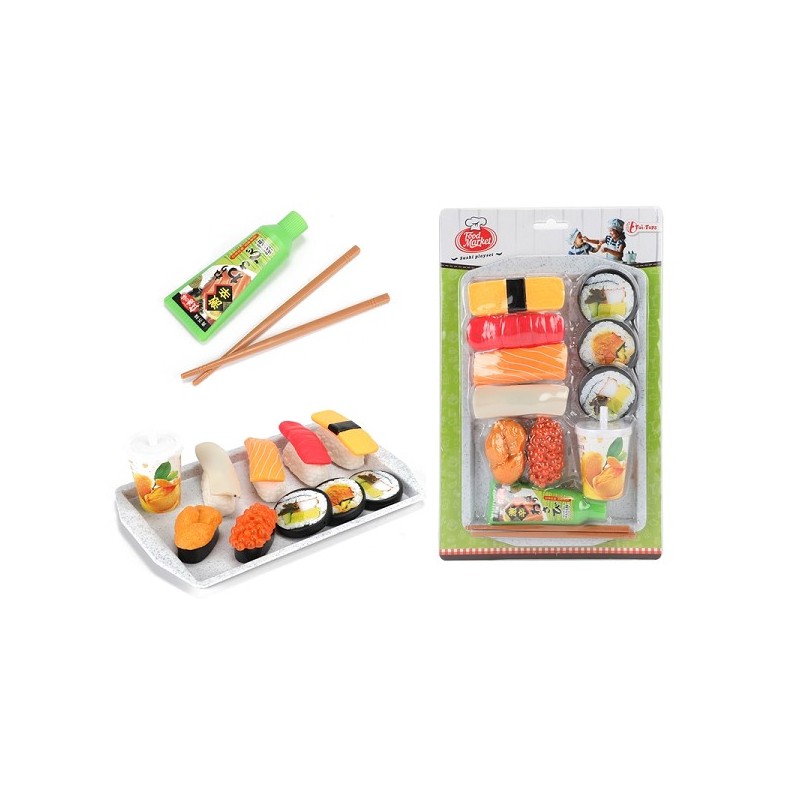 Toi Toys Food market speelset Sushi - eetstokjes+dienblad+saus