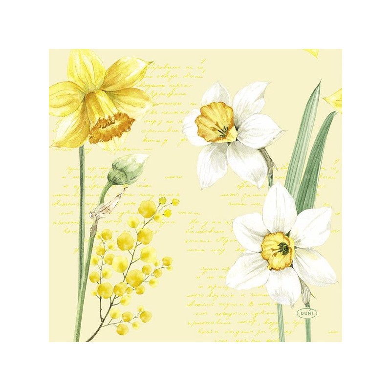 Serviettes Duni Spring Daffodil 33x33cm tissu 3 couches FSC paquet de 20 serviettes