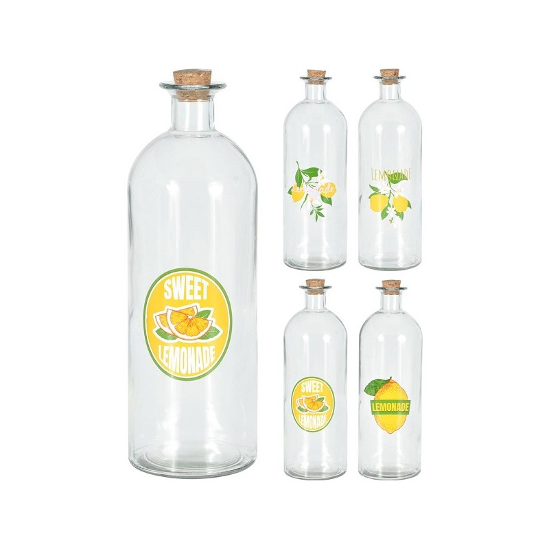 Fles glas met dop kurk 1L