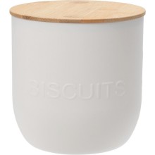 Boîte de rangement plastique avec texte "Biscuits"1,7L Ø15,5xh15,5cm avec couvercle en bambou
