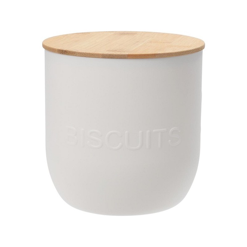 Voorraaddoos kunststof met tekst "Biscuits"1,7L Ø15,5xh15,5cm met bamboe deksel