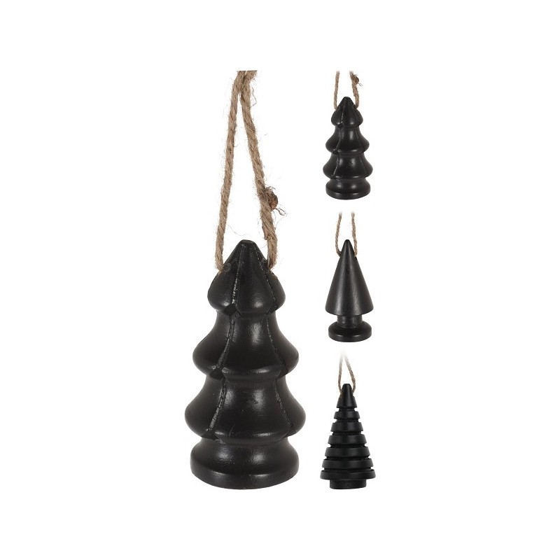 Kerstboom hangdeco mangohout 9cm zwart