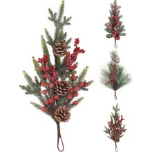 Kerststukje-Toef hangend met besjes 44cm