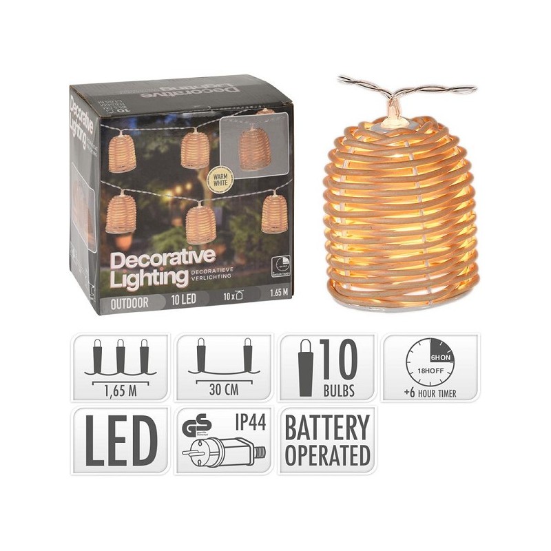 Strengverlichting 10L Rattan lampenkap vorm met metalen frame ip44 met timer Outdoor