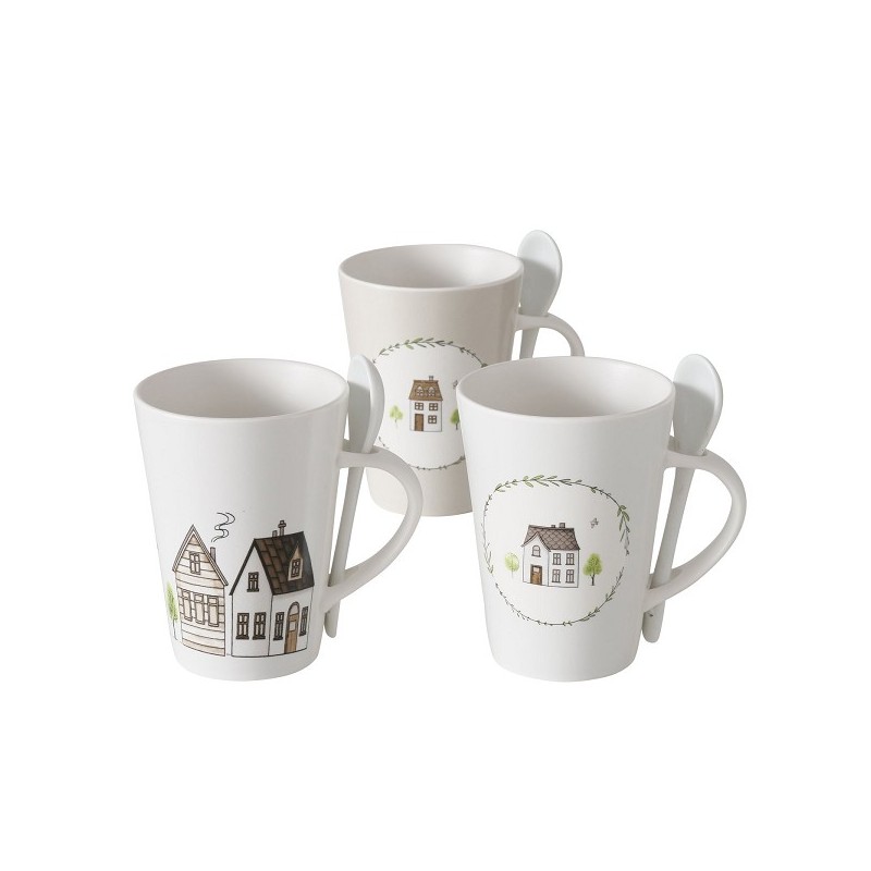 Boltze Home Mug Bergström avec motif maisons avec cuillère 330ml