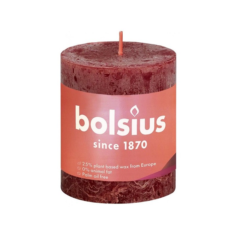 Bolsius Bougie pilier rustique collection Shine 80/68 Velours Rouge