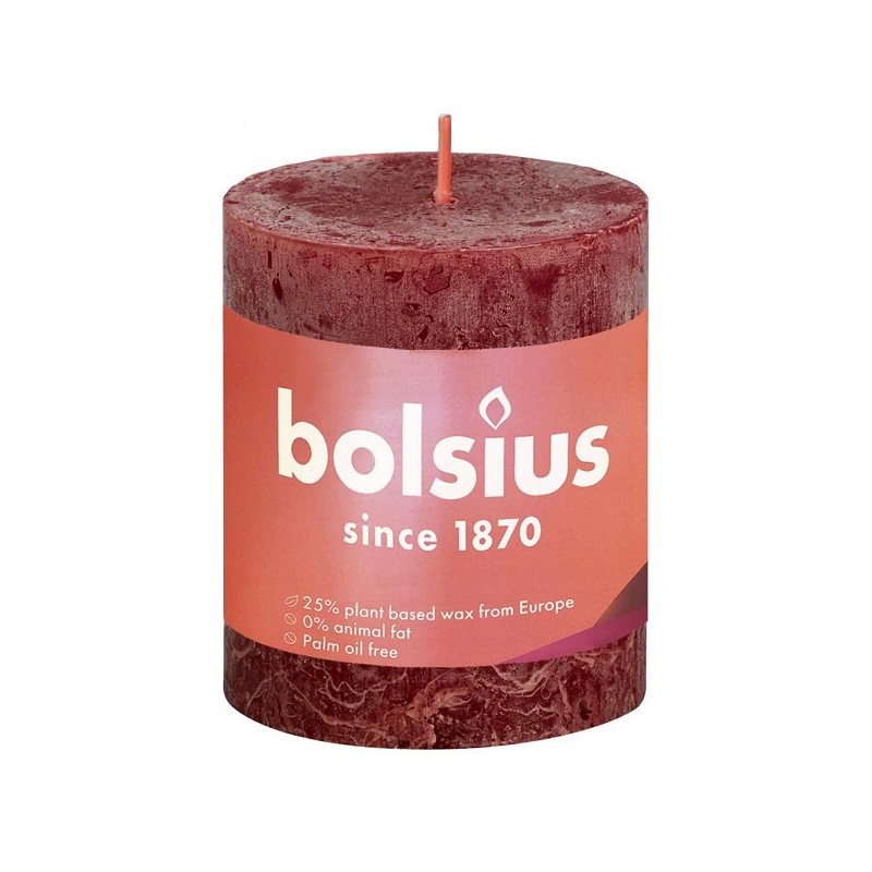 Bolsius Rustiek stompkaars Shine collection 80/68 Velvet Red ( Fluweel Rood )