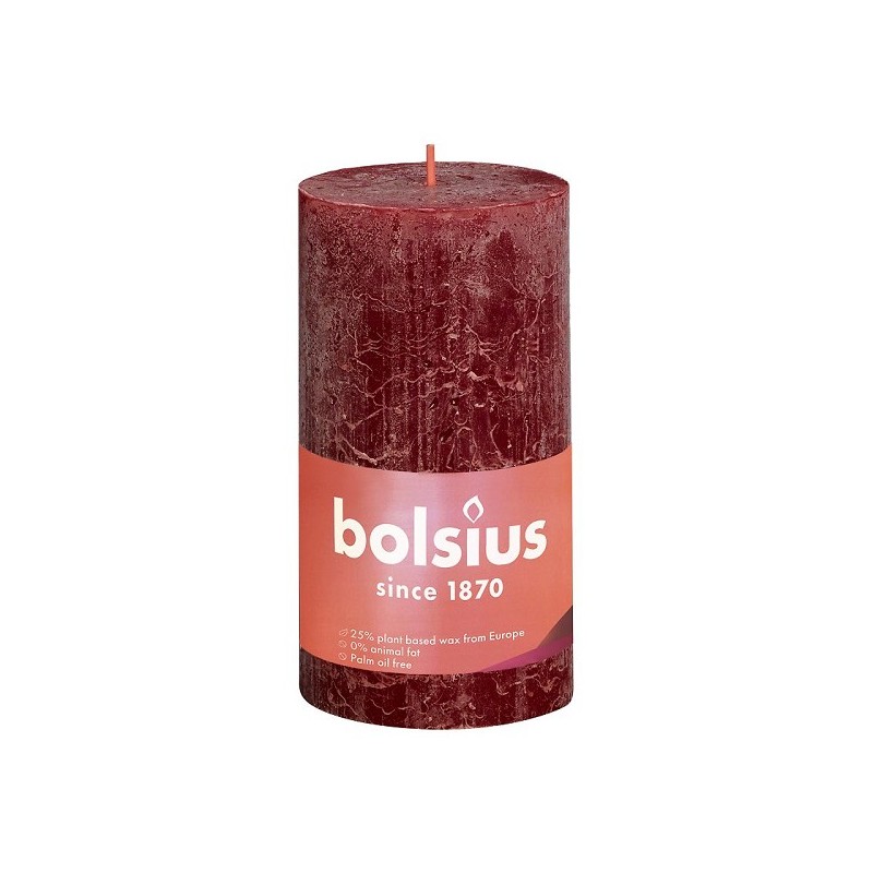 Bolsius Bougie pilier rustique collection Shine 130/68 Velours Rouge