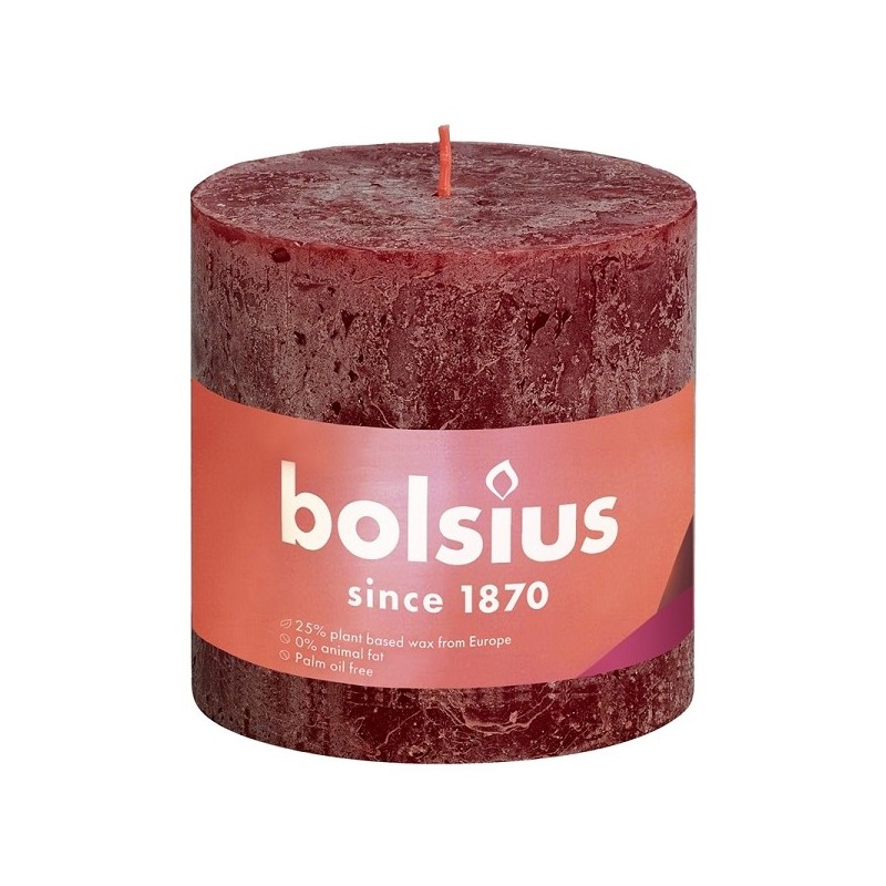 Bolsius Rustiek  stompkaars Shine collection 100/100 Velvet Red  ( Fluweel Rood )