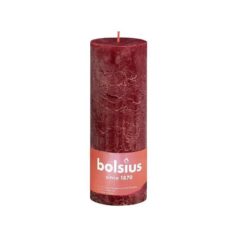 Bolsius Bougie bloc rustique collection Shine 190/68 Velours Rouge