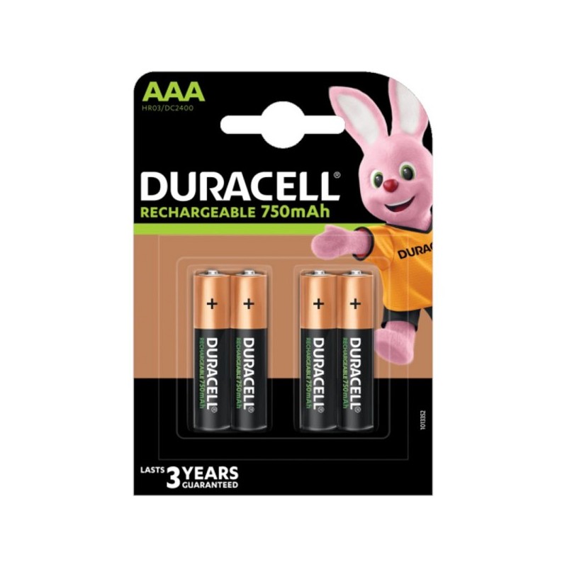 Duracell OPLAADBARE batterijen AAA DX2400/HR03 900 mAH 1,2 Volt precharged
Doos a 10 blisters a 4 stuks