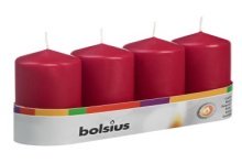 Bolsius Rustiek stompkaars 100/48 tray a 4 stuks wijnrood