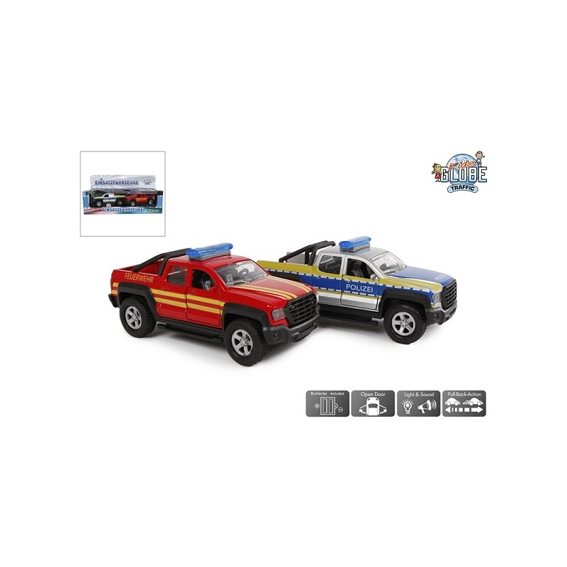 Kids Globe 2 Hulpdiensten in doos (DE) die cast pull back licht geluid 13,5cm