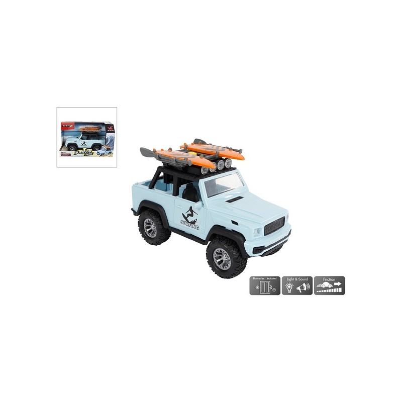 4x4 auto met 2 surfboards kunststof licht en geluid frictie 21cm