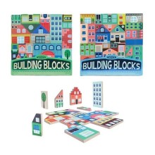 Toi Toys Jeu de blocs de construction en bois, maisons colorées