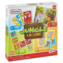 Grafix Jeu 4-en-1 Jungle quatuor, domino, mémoire et puzzle