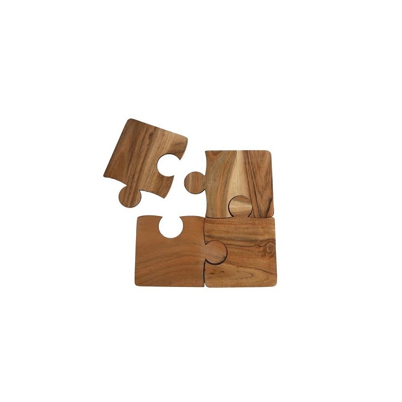 Onderzetters "Puzzle" Naturel Acacia 10x13x0,6cm Set A 4 Stuks