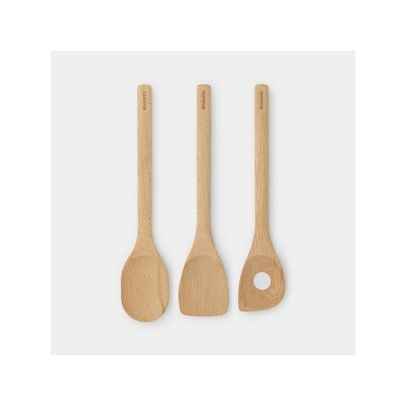 Brabantia Profile Ustensiles de cuisine en bois de hêtre, lot de 3