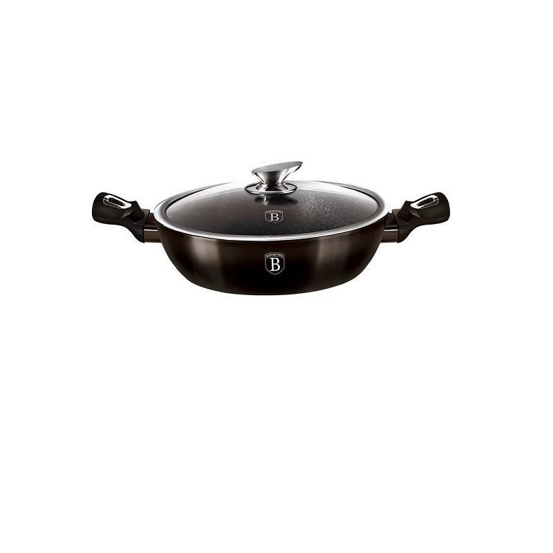 Berlingerhaus hapjespan braadpan 28 cm met glas deksel Shiny Black collection aluminium ook inductie