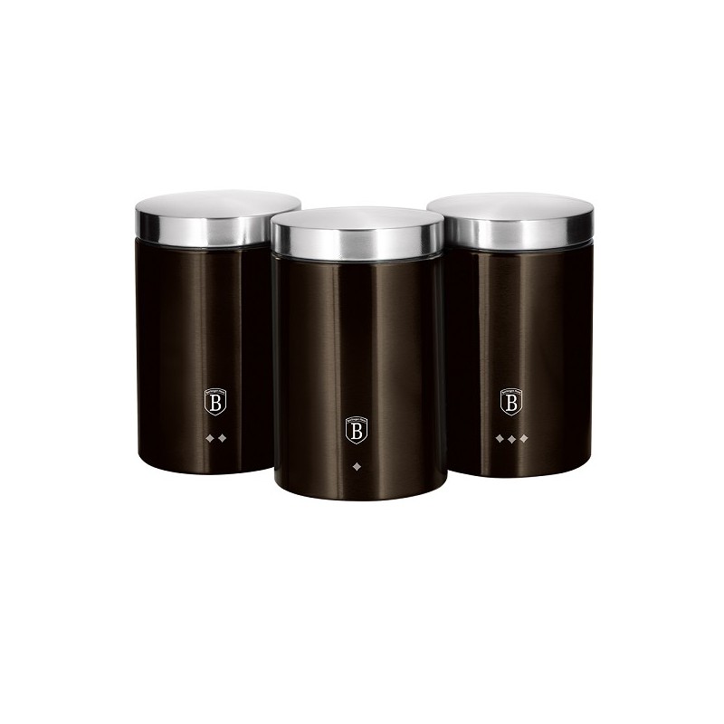 Berlingerhaus pot de rangement set de 3 pièces 11x 18 cm acier inoxydable collection noir brillant