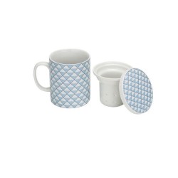 Cosy&Trendy Mug à thé en porcelaine avec filtre + couvercle Ø8x10,5cm déco bleu