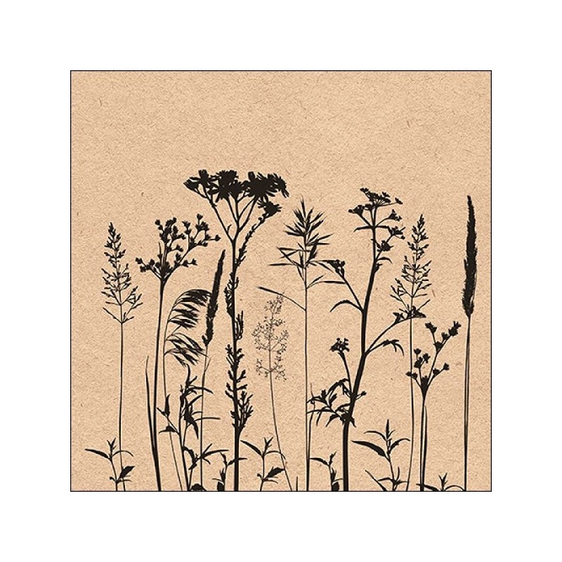 Serviettes Ambiente 33x33cm Herbes Et Fleurs Noir 20 pcs