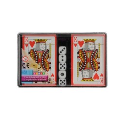 Jeux de cartes à jouer avec dés dans une boîte