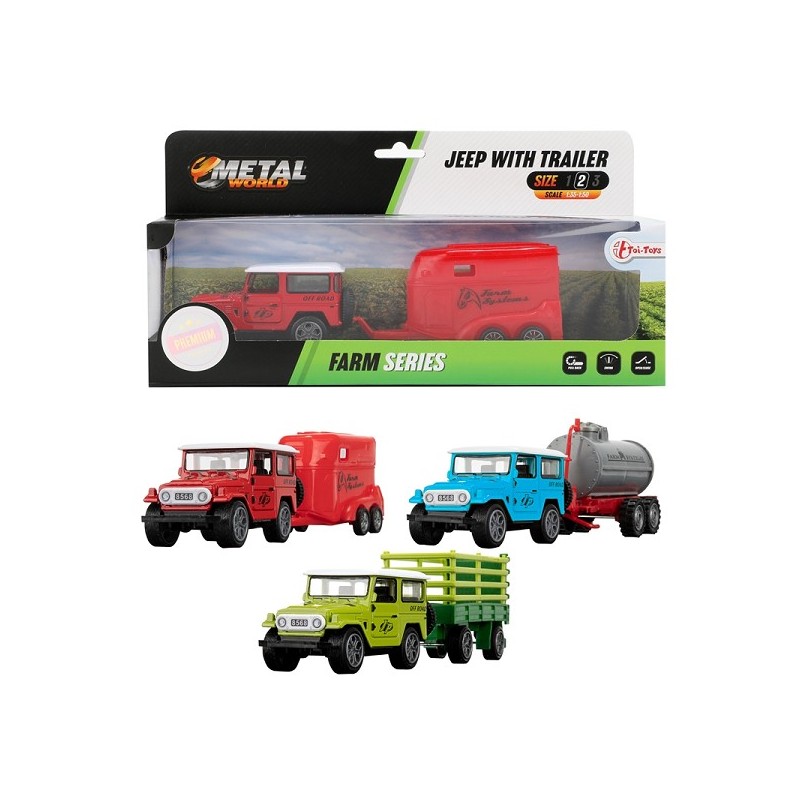 Toi Toys Jeep met landbouwaanhanger pull back