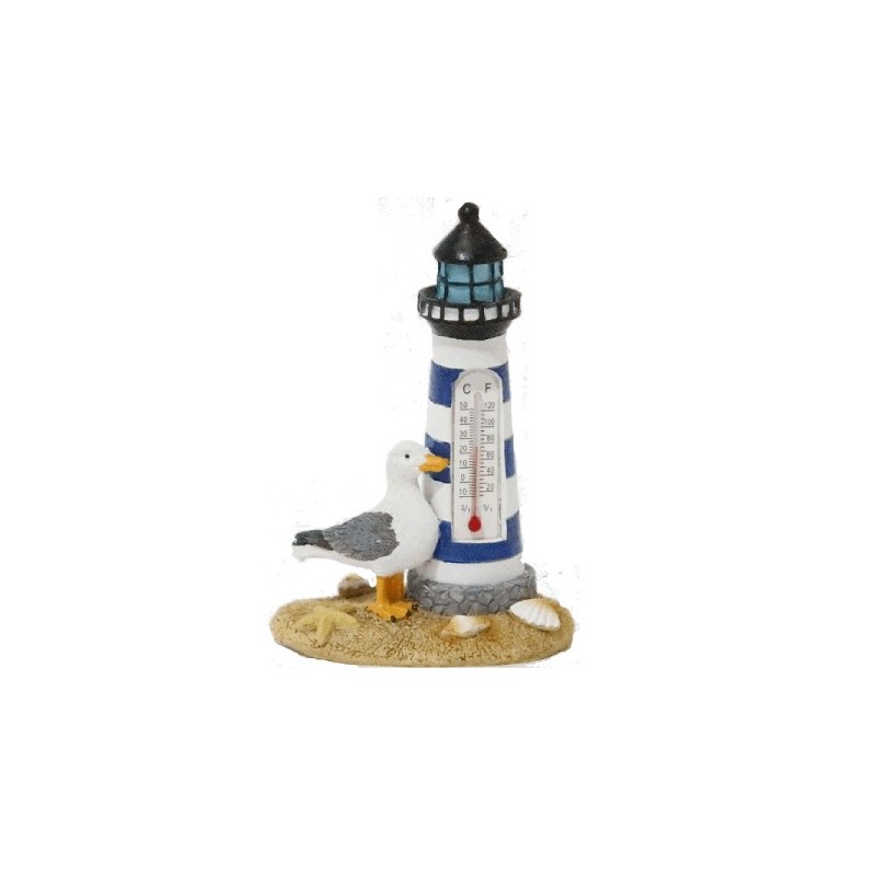 Phare thermomètre avec mouette 7x4,5x10cm