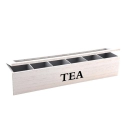 Boîte à thé bois 6 compartiments 9x43x9cm blanc