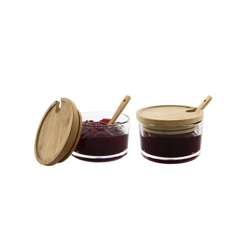 Pots à marmelade avec couvercle en bambou + cuillère lot de 2 pièces