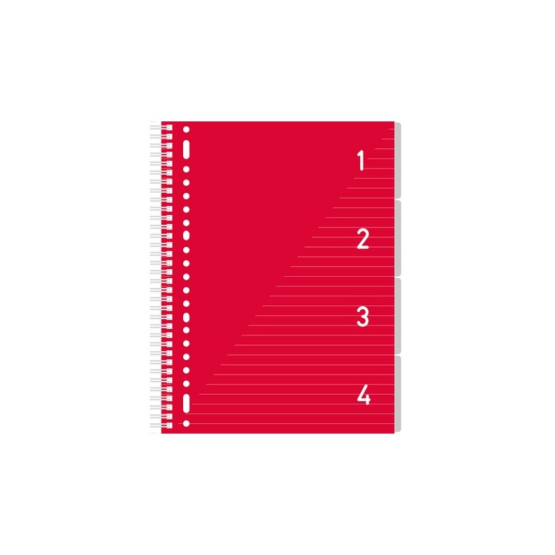 Kangaro 4 in 1 Schrijfblok A4, gelinieerd Rood met tabs