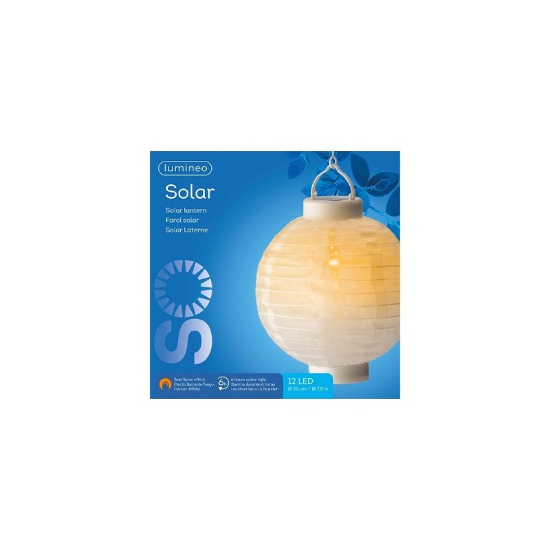 Lumineo Solar lantaarn nylon vlam effect Ø20xH23cm-12L (met schakelaar)